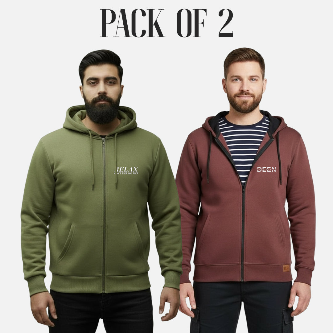 Olive Green Hoodies and Brown Zipper Hoodie | Pack of 2