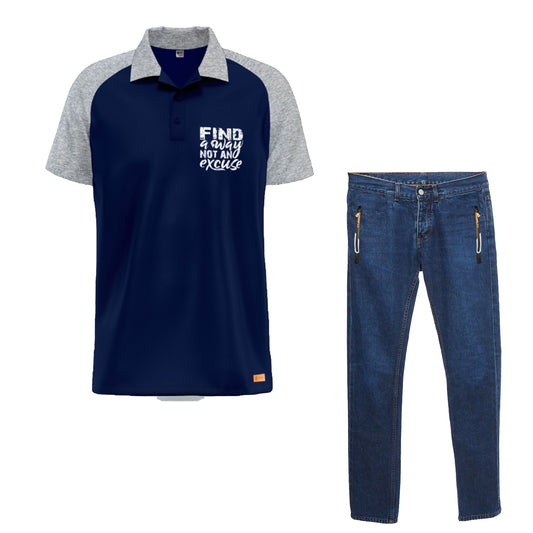 Combo Raglan Polo Shirt and Denim Blue Trouser Jeans