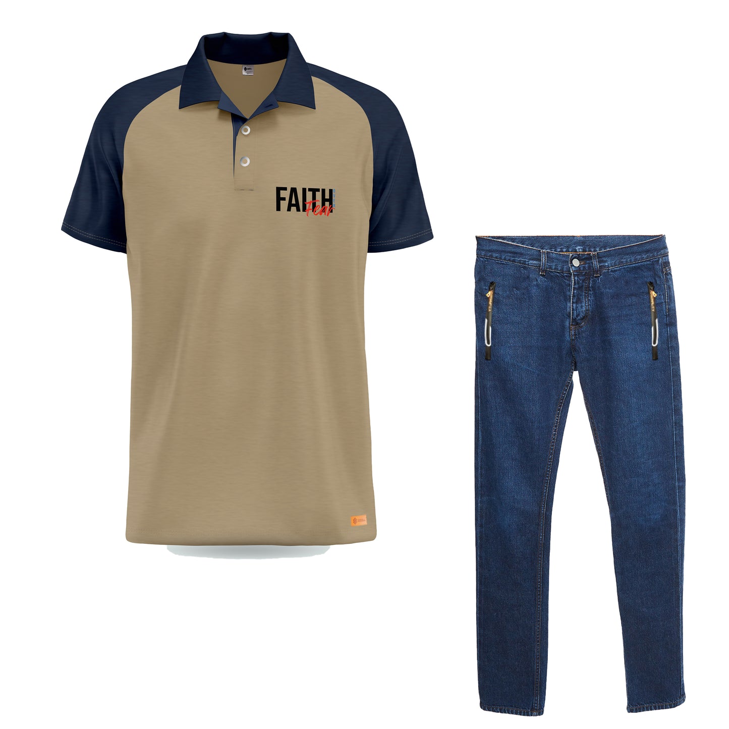 Combo Raglan Polo Shirt and Denim Blue Trouser Jeans
