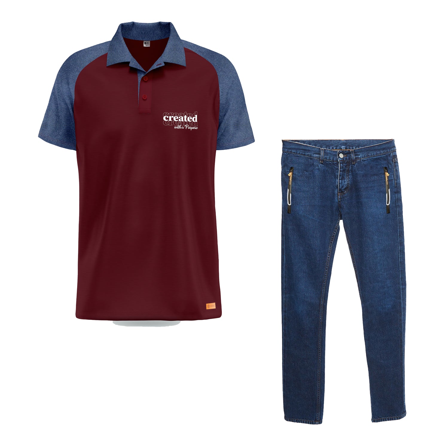 Combo Raglan Polo Shirt and Denim Blue Trouser Jeans