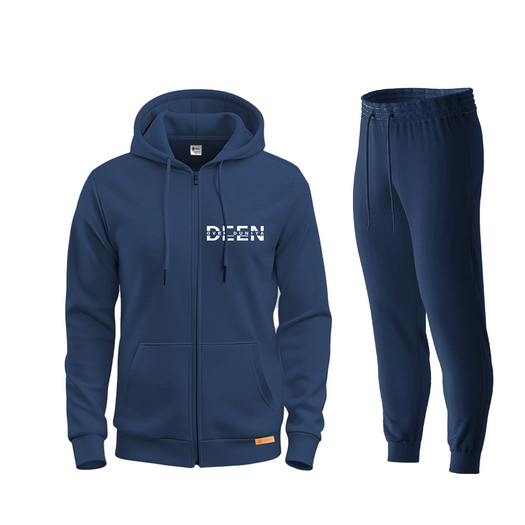 Deen over Duniya Navy Blue | Zipper Hoodie Tracksuit