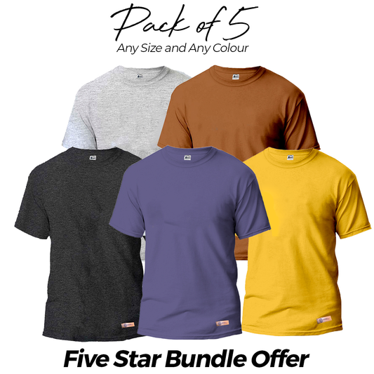 Five Star Bundle Deal Pack of 5 Round Neck Plain Shirts