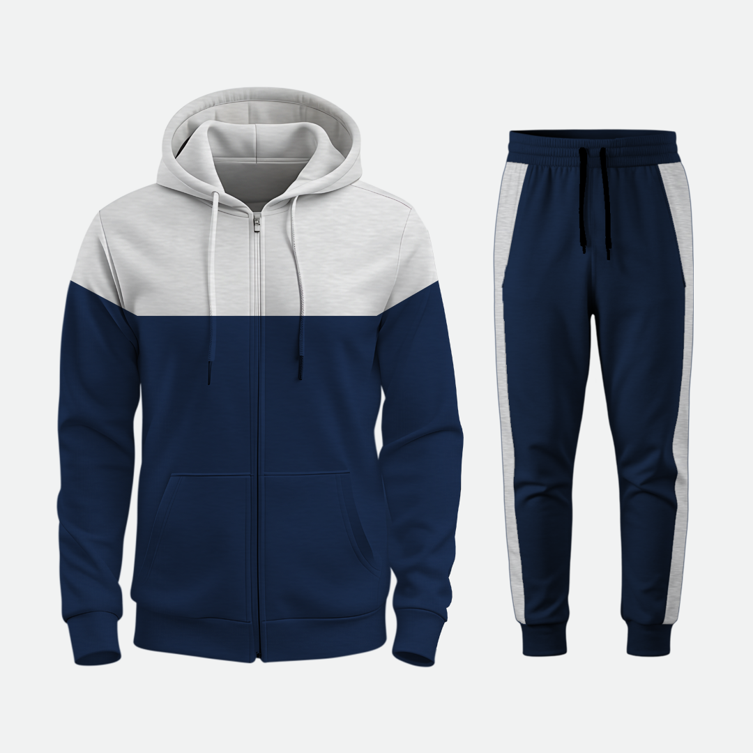 navy-blue & HeatherGrey Zipper Hoodie Track Suit