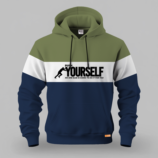 Multicolour Navy blue thermal Kangaroo Hoodie