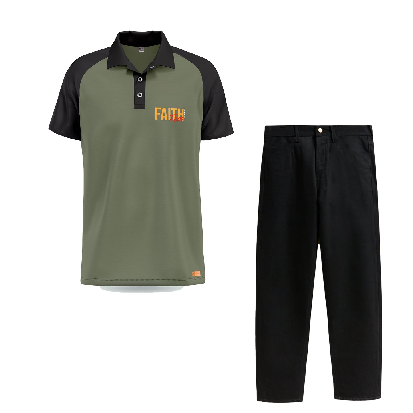 Combo Raglan Polo Shirt and Black Trouser Jeans