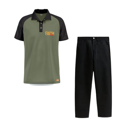 Combo Raglan Polo Shirt and Black Trouser Jeans