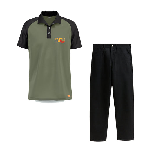 Combo Raglan Polo Shirt and Black Trouser Jeans
