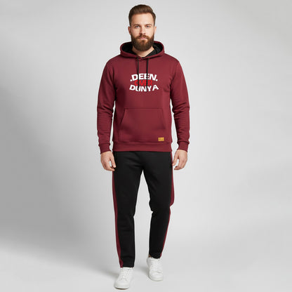 Maroon and Black Kangaroo Hoodies Tracksuit