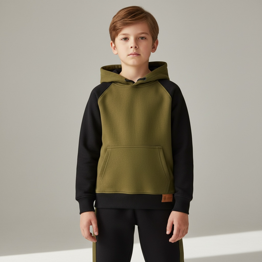 Olive and Black Kids Hoodie Tracksuit