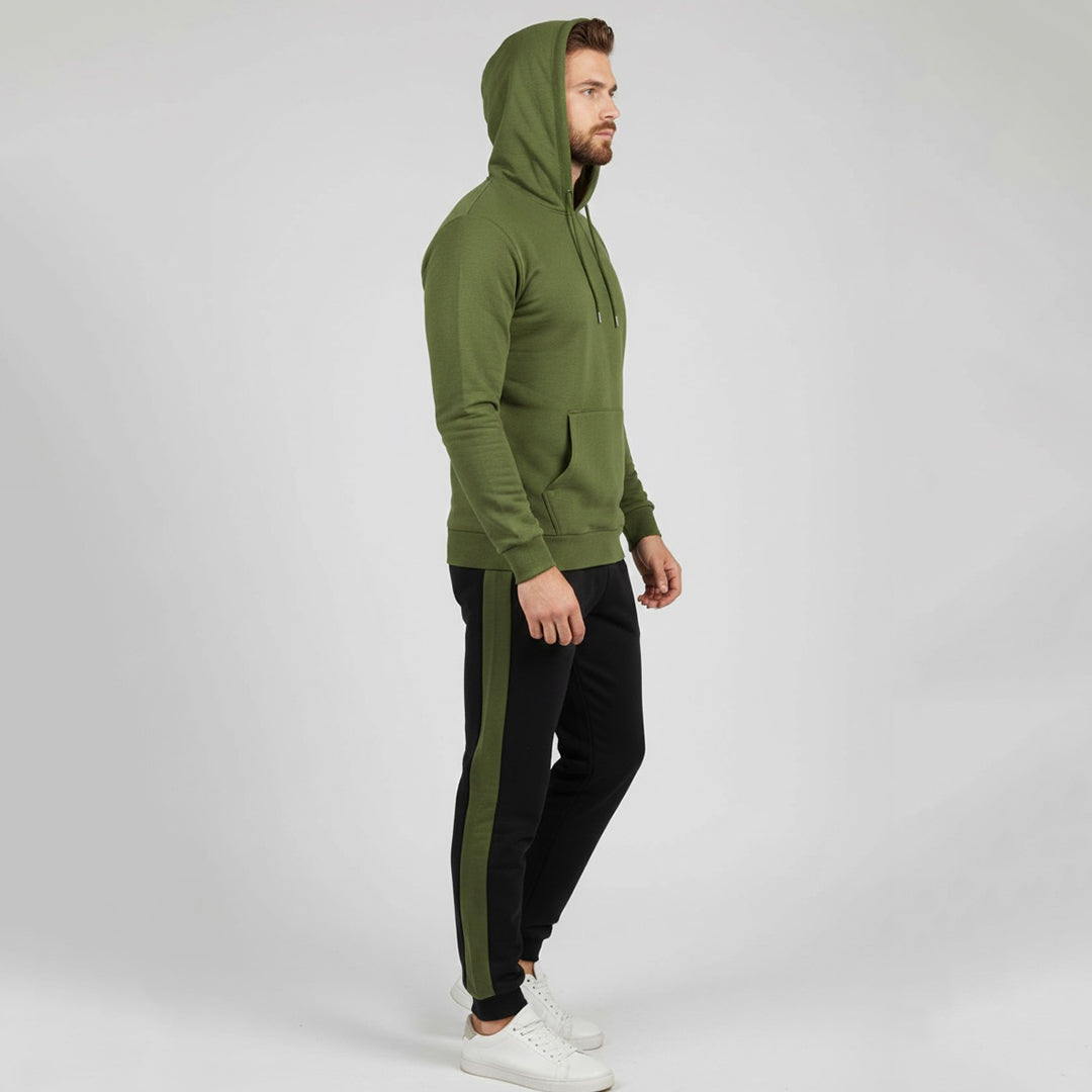 Olive Green and Black Kangaroo Hoodies Tracksuit