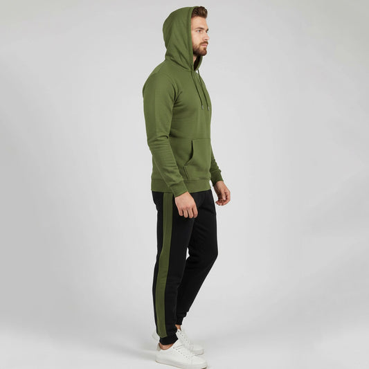 Olive Green and Black Kangaroo Hoodies Tracksuit