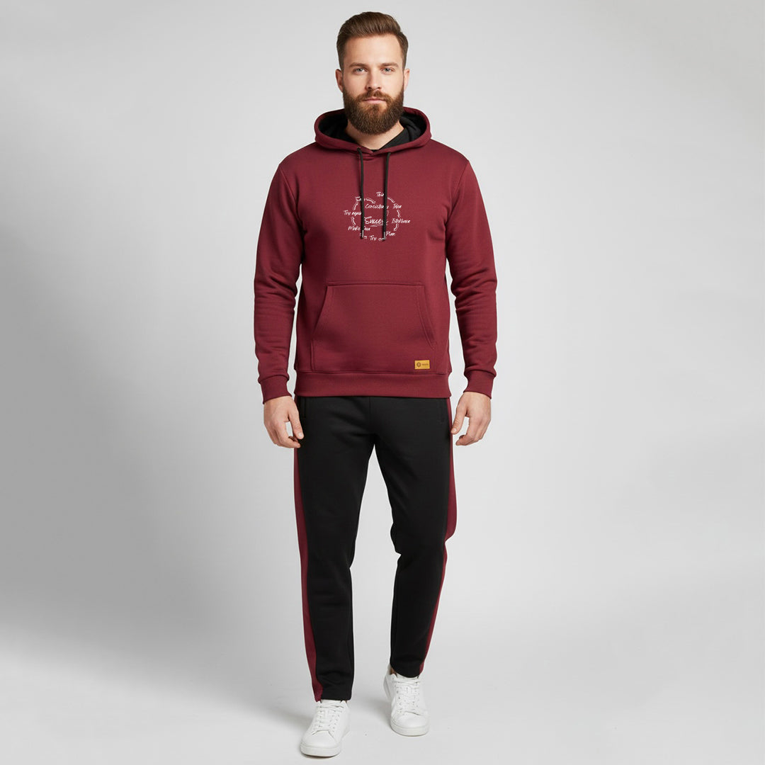 Maroon and Black Kangaroo Hoodies Tracksuit