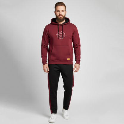 Maroon and Black Kangaroo Hoodies Tracksuit