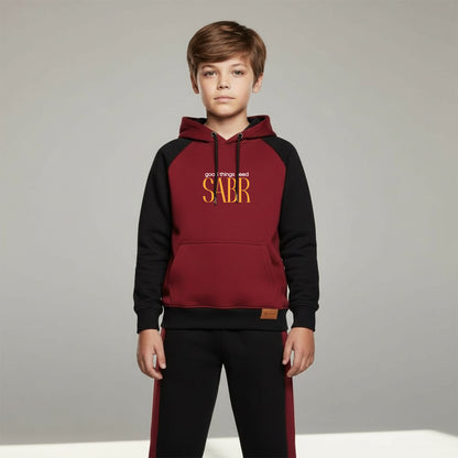 Maroon and Black Kids Hoodie Tracksuit