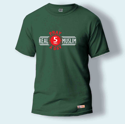 Real Muslim Pray 5 Times a Day | Round Neck T-Shirt for Men