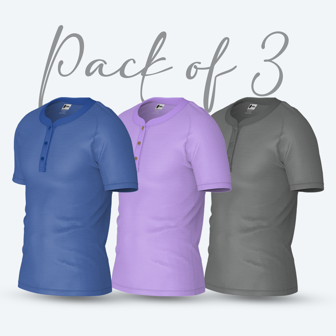 Pack of 3 Basic plain Henley Shirt