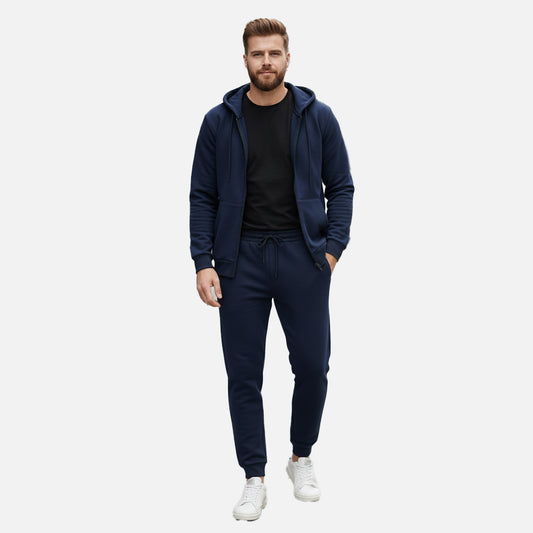 Navy Blue Zipper Hoodies Tracksuit