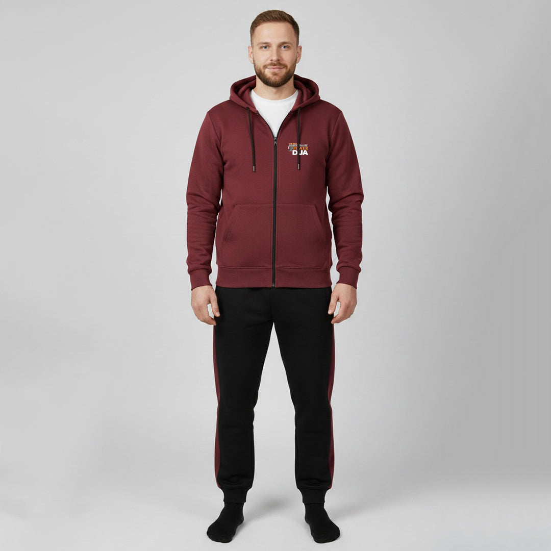 Maroon and Black Zipper Hoodies Tracksuit