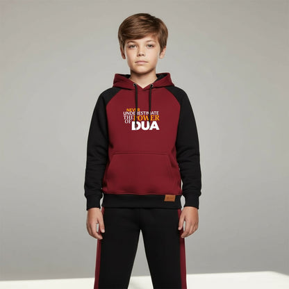 Maroon and Black Kids Hoodie Tracksuit