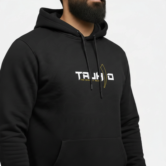 Sunnah Conscious black cotton zipper hoodie featuring Tauhid The Spirit of Islam graphic print on the chest