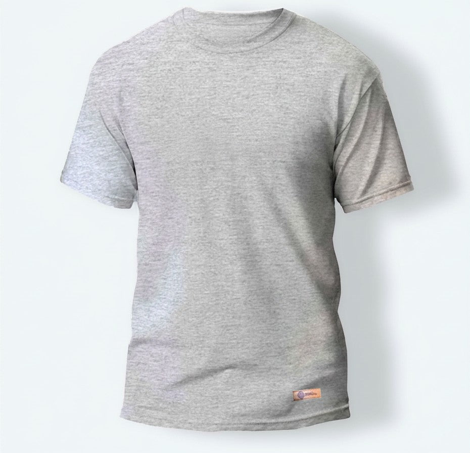 Sunnah Conscious grey round neck t-shirt in 100% breathable cotton, featuring a minimalist casual design.