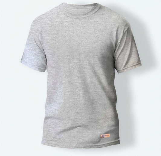 Sunnah Conscious grey round neck t-shirt in 100% breathable cotton, featuring a minimalist casual design.