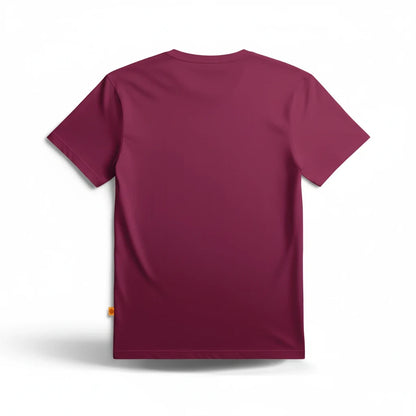 Sunnah Conscious plain maroon dry fit t-shirt, back view showing breathable mesh fabric and small side logo tag.