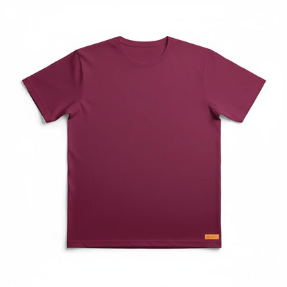 Sunnah Conscious plain maroon dry fit t-shirt with breathable mesh fabric and a small logo tag on the hem.
