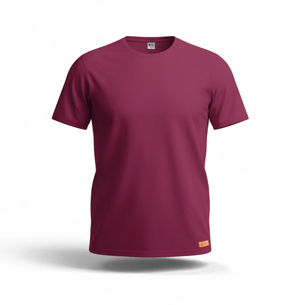 Sunnah Conscious plain maroon dry fit t-shirt made from breathable mesh fabric for athletic or casual wear.