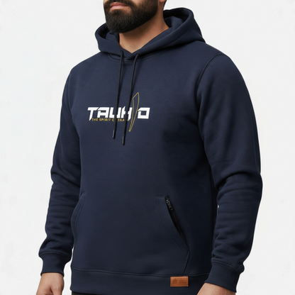 Sunnah Conscious navy blue cotton hoodie with Tauhid The Spirit of Islam graphic print and front kangaroo pocket