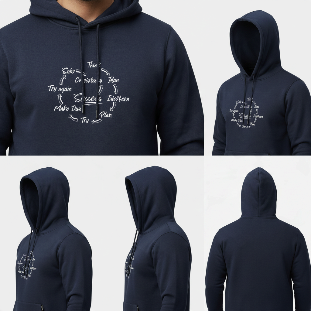 Sunnah Conscious navy blue cotton zipper hoodie with white Success Circle graphic print on the chest