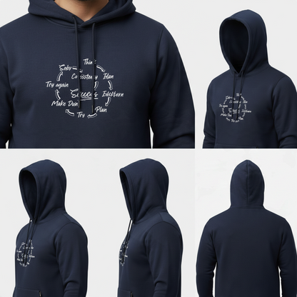 Sunnah Conscious navy blue cotton zipper hoodie with white Success Circle graphic print on the chest