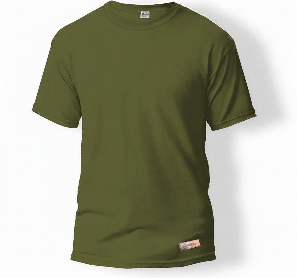 Sunnah Conscious olive green round neck t-shirt in 100% breathable cotton for casual everyday wear.
