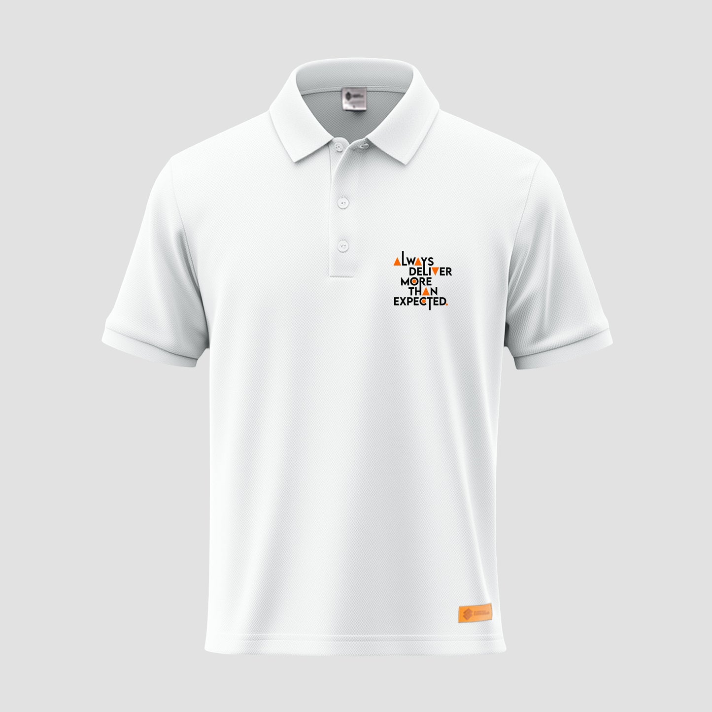 Sunnah Conscious polo shirt with printed "Always Deliver More Than Expected"